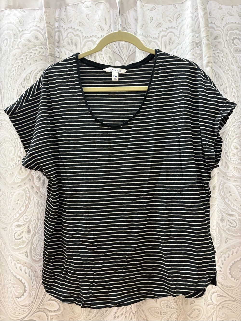 POPSUGAR Women’s Black & White Striped Short Sleeve T-Shirt Size XXL
